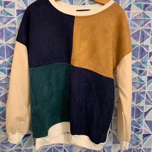 Faux Suede Color Block Sweater